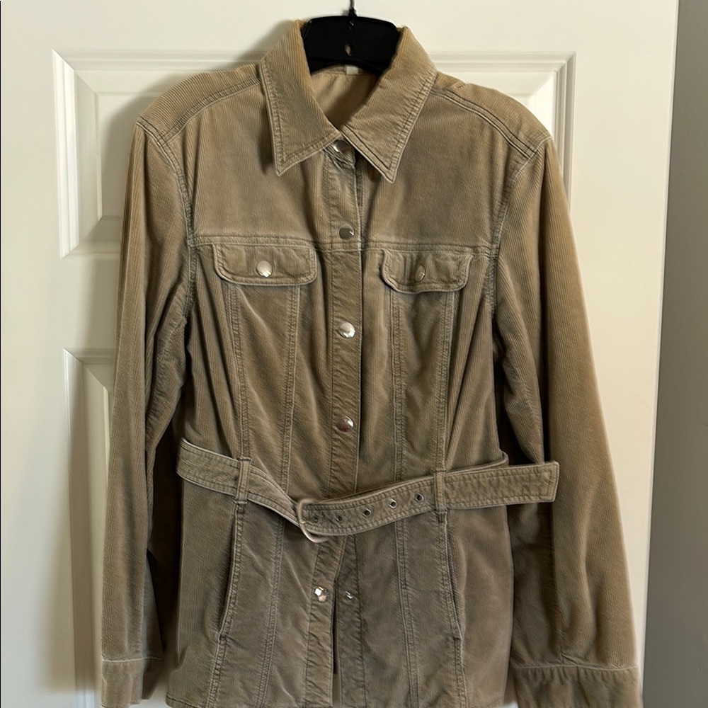 Express sample sale corduroy shirt jacket with belt and pockets